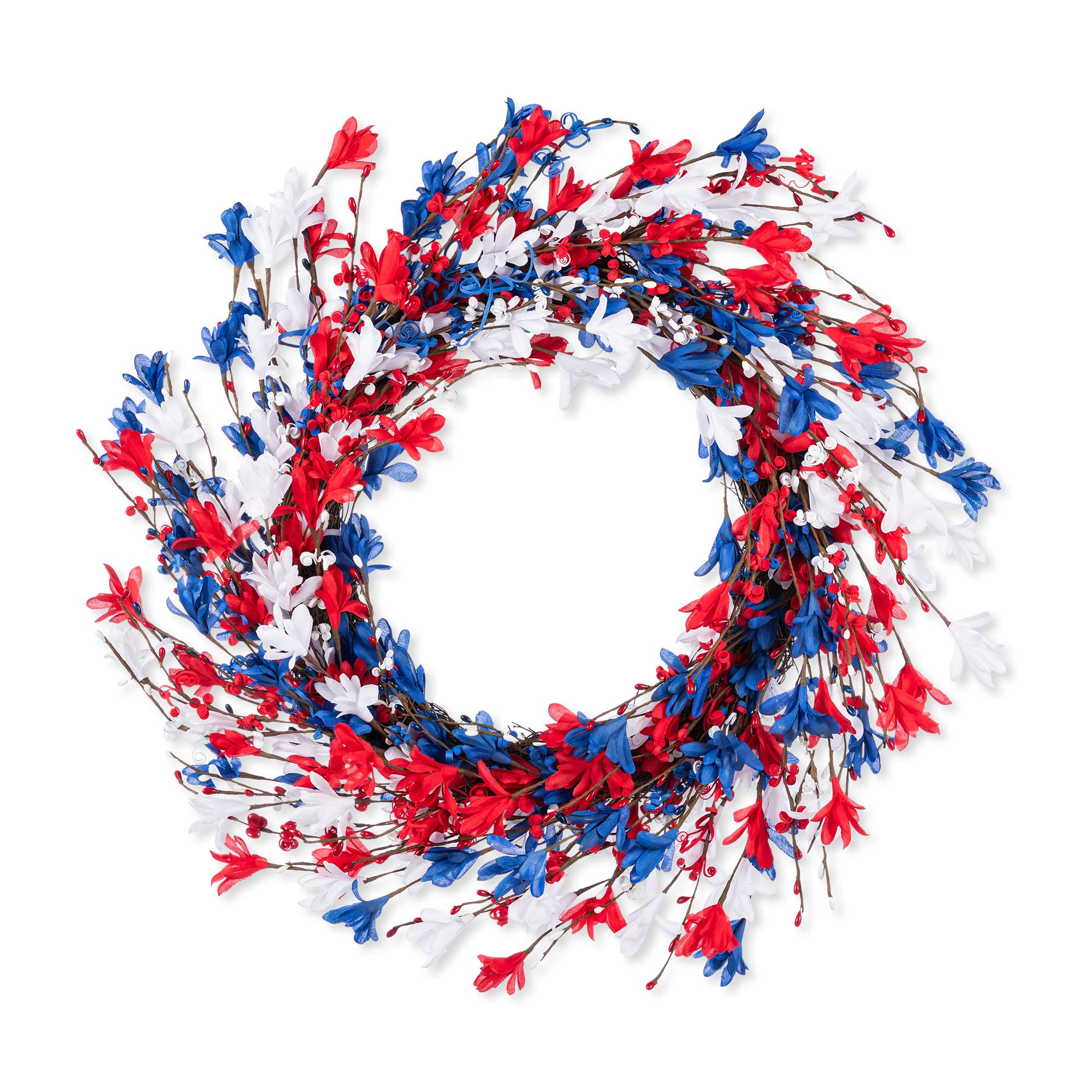 Glitzhome® 24" Patriotic Americana Red, White & Blue Floral Wreath